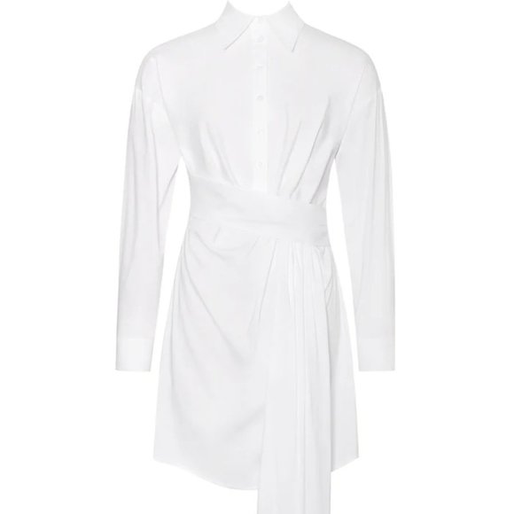 On My Mind White Draped Stretchy Boyfriend Shirt Dress- (New with tag) - Picture 6 of 8